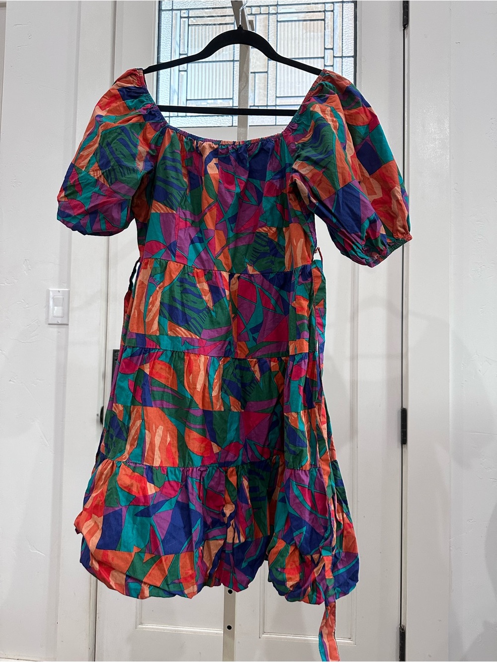 Sim & Sam Womens Colorblock Peasant Dress S Smocked Boho Cottage Puff Sleeve
